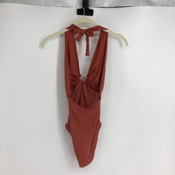 Pull & Bear Rust Orange Brown Halter Ring Bodysuit size S - Picture 2 of 15